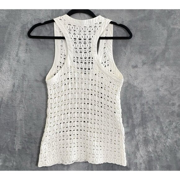 WAI MING Women Open Knit Crochet Tank Top Sz L White Racerback Spring 17-12 - Picture 2 of 9